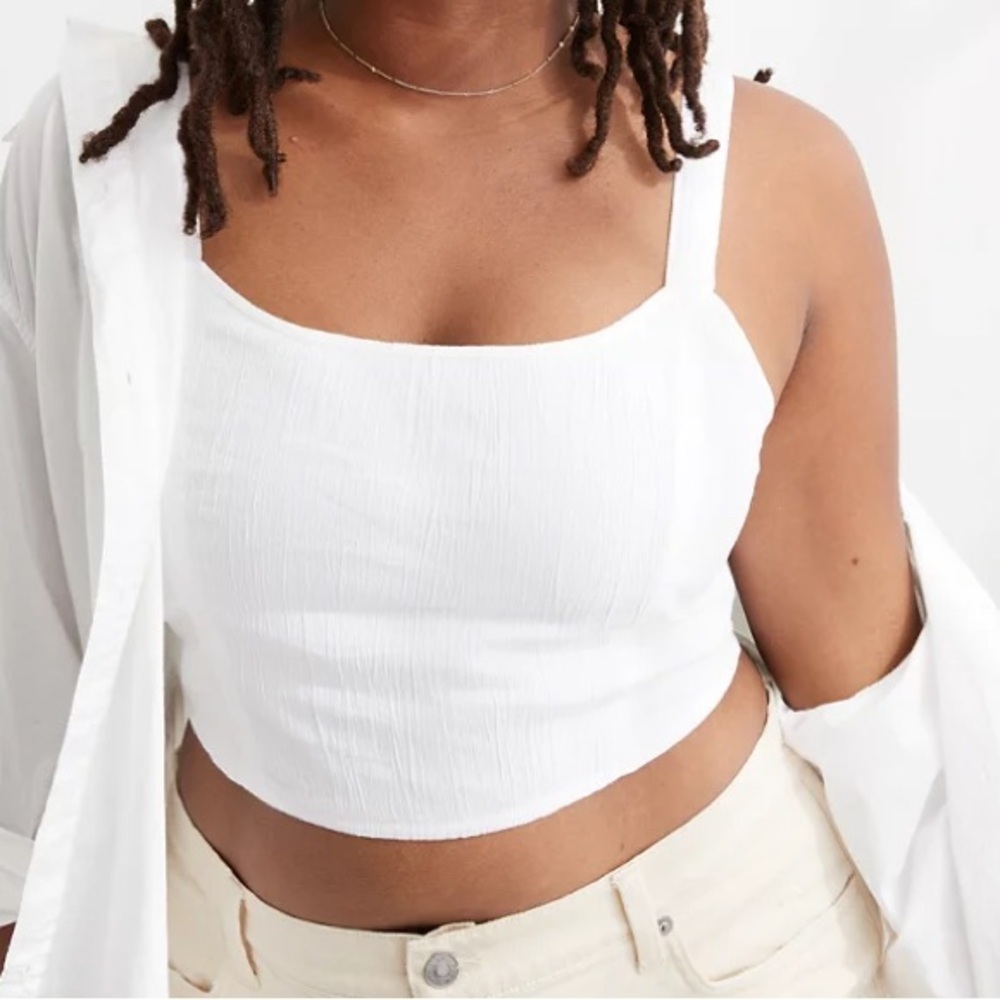 Aerie White Smocked Cotton Woven Corset Cropped‎ Tank Top